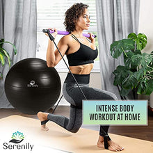 Load image into Gallery viewer, Serenily Yoga and Pilates Exercise Set - 6 Pc Workout Kit for Home & Gym. Fitness Equipment to Tone, Sculpt & Stretch. Pilates Bar, 3 Resistance Booty Bands, Core Sliders Pair, Yoga Ball, Pump & Guide