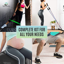 Load image into Gallery viewer, Serenily Resistance Bands Workout Set - Exercise Equipment Kit for Home Gym. Includes 11 Pc Stackable Resistance Bands Set, 5 Loop Bands, Yoga Ball with Pump, 2 Core Sliders, Instructions & Carry Bag