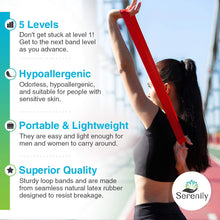 Load image into Gallery viewer, Serenily Resistance Bands, Exercise Band, Latex Resistance Band, Set of 5 Exercise Bands, Resistance Bands Set. Exercise Bands Resistance. Loop Resistance Bands, Leg Resistance Bands. Elastic Bands.