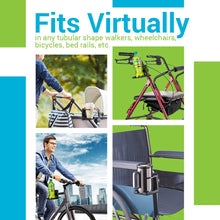 Load image into Gallery viewer, Serenily Universal Drinking Cup Holder - Portable Tumbler Beverage Bracket - No Spill with Secured Angled for Strollers Walkers Bicycles & Wheelchairs
