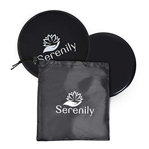 Serenily Sliders for Working Out - Core Exercise Sliders, 2 Dual Sided Gliding Discs For All Floors With Carry Bag & Workout Guide. Abs & Full-Body Fitness Equipment - Slider Set For Home Gym (Black)