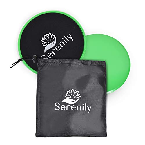 Serenily Sliders for Working Out - Core Exercise Sliders, 2 Dual Sided Gliding Discs For All Floors With Carry Bag & Workout Guide. Abs & Full-Body Fitness Equipment - Slider Set For Home Gym (Green)