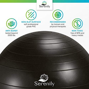 Serenily Exercise Ball for Fitness - Yoga Ball Chair for Home Gym & Yoga Accessories. Birthing Ball with Workout Guide & Pump. Stability Ball for Balance Trainer, Pilates, Therapy & Office (65cm)