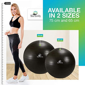 Serenily Exercise Ball for Fitness - Yoga Ball Chair for Home Gym & Yoga Accessories. Birthing Ball with Workout Guide & Pump. Stability Ball for Balance Trainer, Pilates, Therapy & Office (75cm)