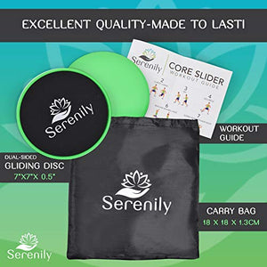 Serenily Sliders for Working Out - Core Exercise Sliders, 2 Dual Sided Gliding Discs For All Floors With Carry Bag & Workout Guide. Abs & Full-Body Fitness Equipment - Slider Set For Home Gym (Green)