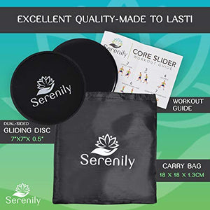 Serenily Sliders for Working Out - Core Exercise Sliders, 2 Dual Sided Gliding Discs For All Floors With Carry Bag & Workout Guide. Abs & Full-Body Fitness Equipment - Slider Set For Home Gym (Black)