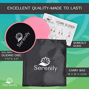 Serenily Sliders for Working Out - Core Exercise Sliders, 2 Dual Sided Gliding Discs For All Floors With Carry Bag & Workout Guide. Abs & Full-Body Fitness Equipment - Slider Set For Home Gym (Pink)
