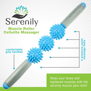 Serenily Muscle Roller, Cellulite Massager for Pain Relief. Masage Stick for Myofacial Release. Trigger Point, Neck Pain Relief, Anti Cellulite Massager for Muscle Pain Relief, Muscle Roller Stick.