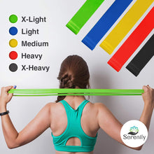 Load image into Gallery viewer, Serenily Resistance Bands, Exercise Band, Latex Resistance Band, Set of 5 Exercise Bands, Resistance Bands Set. Exercise Bands Resistance. Loop Resistance Bands, Leg Resistance Bands. Elastic Bands.