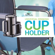 Load image into Gallery viewer, Serenily Universal Drinking Cup Holder - Portable Tumbler Beverage Bracket - No Spill with Secured Angled for Strollers Walkers Bicycles &amp; Wheelchairs