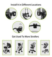 Load image into Gallery viewer, Serenily Stroller Drink Cup Holder, Great for Wheelchairs, Bicycles, Office Chairs and Scooters. Adjustable Water Bottle Cage.