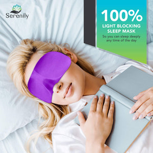 Serenily Super Smooth Sleep Mask, 3 Pack Lightweight Sleeping Mask, 3D Contoured Shape Blindfold Mask, Face Mask for Travel, Eye Mask for Sleeping with Adjustable Strap, Includes a Pair of Earplugs