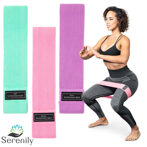 Serenily Resistant Bands for Women - Exercise Bands for Working Out. Booty Bands for Women & Men. Fabric Resistance Band Non Slip Loop Bands for Exercise for Legs and Butt. Thick Workout Bands - 3Pack