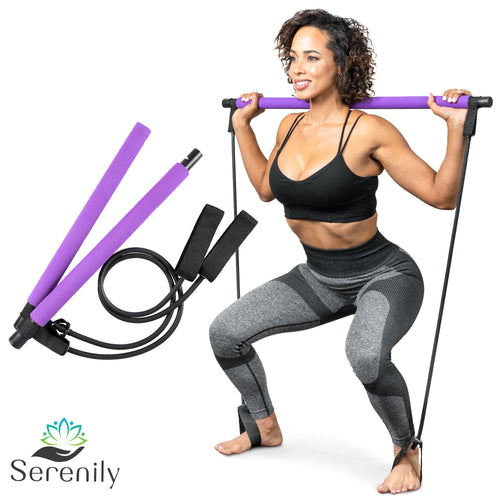 Serenily Pilates Bar Yoga Stick - Pilates bar kit for Home Gym with Pilates Resistance Bands - At Home Workout Equipment for Women Kit - Pilates Stick Fitness Bar for Pilates Exercise and Body Workout
