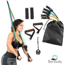 Load image into Gallery viewer, Serenily 11PC Resistance Bands Set - Exercise Bands for Resistance Training with Carry Bag. Resistance Bands Door Anchor System - Portable Home Gym Accessories - Fitness Bands for Legs for Women &amp; Men